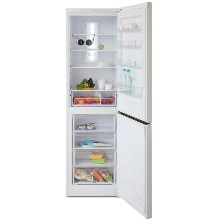 Бирюса 980NF — морозильная камера No Frost с 4 ящиками, минимальная температура −18 °C, мощность замораживания 5 кг/сутки, автономное сохранение холода до 17 ч.