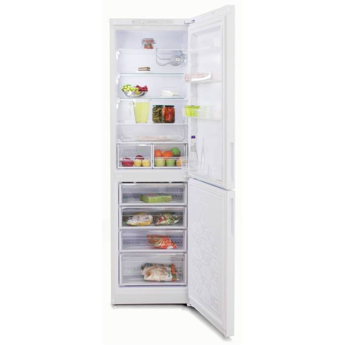 Бирюса 6149 — холодильная камера с 5 полками из стекла и пластика, 2 ящиками, автоматическое оттаивание, температура хранения 0–8 °C.