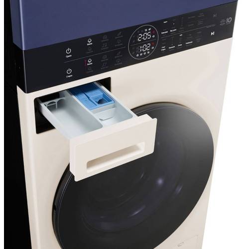 LG WashTower W4W8LVPK4HM — цвета: стиральная машина — естественный беж, сушильная машина — тёмно-синий, дверцы из тонированного закаленного стекла — Onbir.kg Бишкек, Кыргызстан