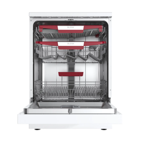 BLESK BXWD14-7631CX — кнопочное управление, 3 корзины с красными ручками формы V, функция полузагрузки, доставка Onbir.kg