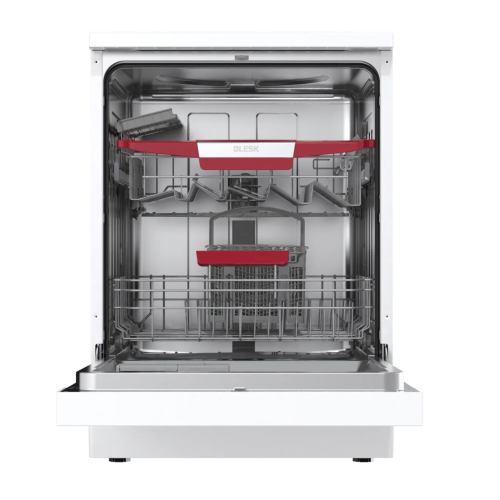BLESK BXWD12-7631CW — кнопочное управление, 2 корзины с красными ручками формы V, функция полузагрузки, доставка Onbir.kg