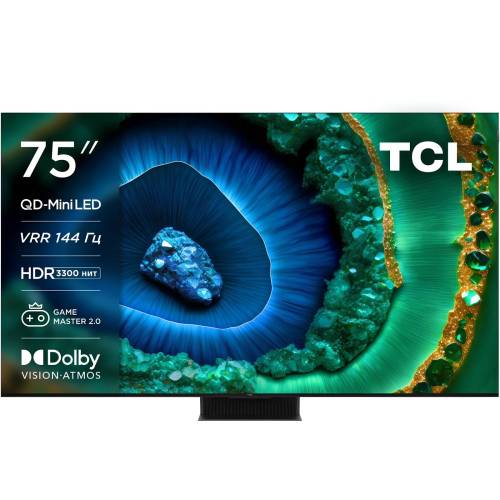 Телевизор TCL 75C855 QD-Mini LED 4K, 144 Гц VRR, Dolby Vision IQ, ONKYO 60 Вт IMAX