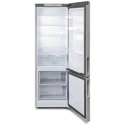 Бирюса M6132 — холодильная камера с 5 полками из стекла и пластика, 2 ящика, автоматическое оттаивание, температура хранения 0–8 °C.