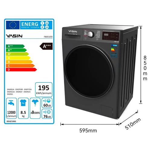 YASIN F8051DD — стиральная машина на 8.5 кг с инверторным двигателем BLDC, заказать в Бишкеке с доставкой