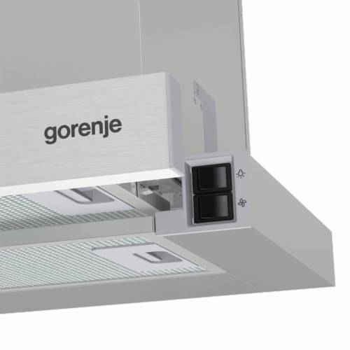 Gorenje TH606E6X — встраиваемая выдвижная вытяжка серебристого цвета, современный дизайн для любой кухни