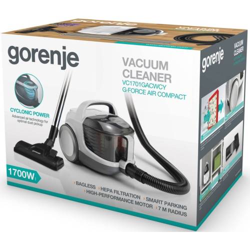 Gorenje VC1701GACWCY — стильный контейнерный пылесос для дома, защита от перегрева, Onbir.kg