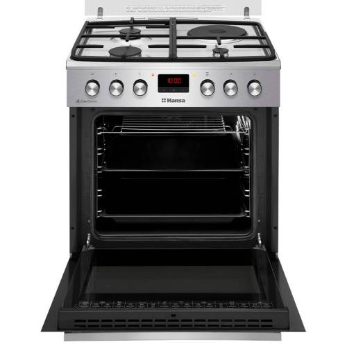 Hansa FCMX68243 — электрическая духовка с 9 режимами нагрева, включая гриль, конвекцию, размораживание и быстрый разогрев до 150 °C за 4 минуты