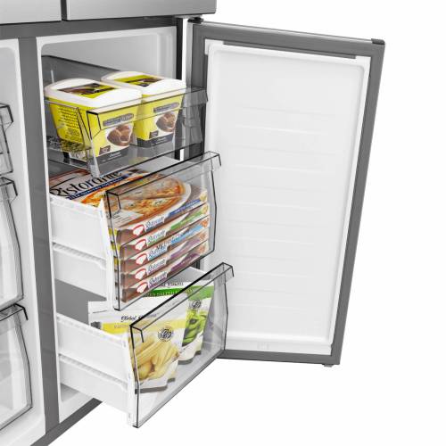 Hisense RQ5P470SAF1 — LED-подсветка, 3 стеклянные полки, 2 контейнера для овощей, 6 дверных полок — продуманная организация хранения