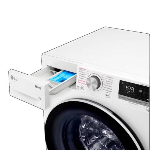 LG F4V5VS0W — белый корпус, стеклянная дверца, 14 программ и управление через приложение ThinQ, купить онлайн