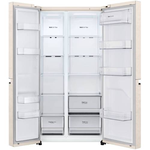 Купить холодильник LG GC-B257JEYV — 643 л, бежевый, инверторный компрессор, двухдверный, Total No Frost. Закажите онлайн с доставкой