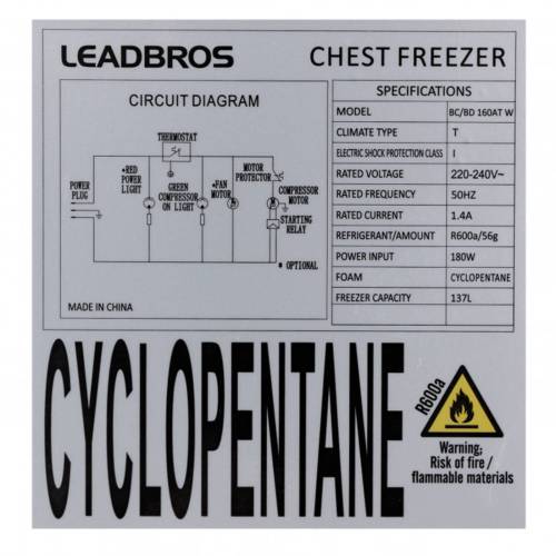 Морозильный ларь Leadbros BC/BD 160 — тихая работа, вместительная корзина, идеален для дома и дачи, купить в Бишкеке