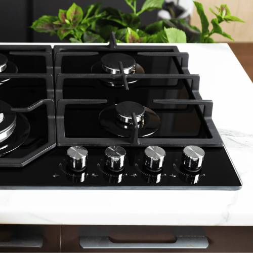 Midea MG684TGB — стильная чёрная модель с функцией газ-контроля и мощной WOK-горелкой, купить по Кыргызстану