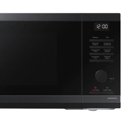 SAMSUNG MS23DG4504AG — корпус из черненой нержавеющей стали, утопленная ручка, стильный черный цвет