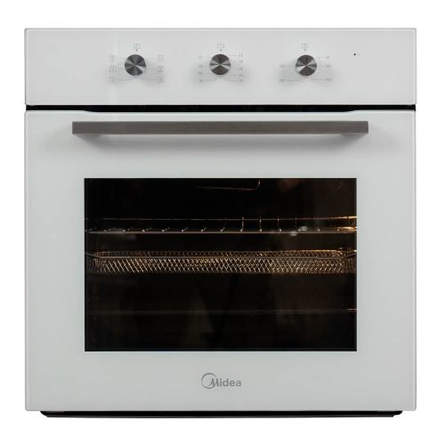 Духовка Midea MO11000GW — 60 л, 5 программ, конвекция и аэрогриль, белое стекло, механическое управление. Купить с доставкой в Бишкеке и Кыргызстане.