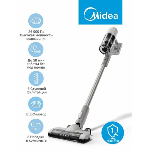 Midea VSS P9 LITE — лёгкая конструкция 2.87 кг, удобно маневрирует и превращается в ручной пылесос
