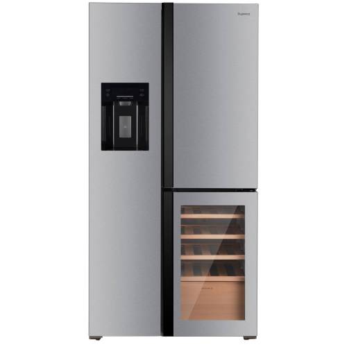 Бирюса TD 530 SG — инверторный холодильник Side-by-Side с винным шкафом и дверьми из текстурированного серебряного стекла.