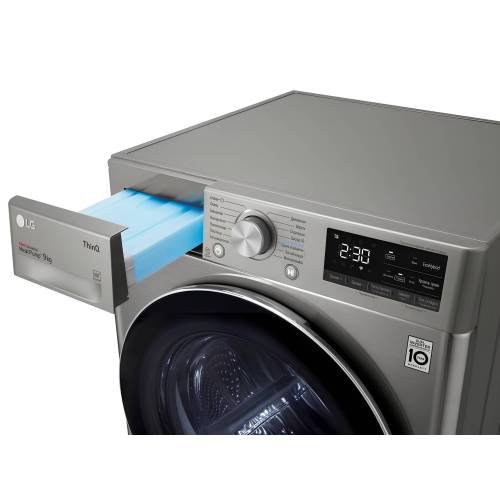 Сушильная машина LG DC90V5V9S, 9 кг, тепловой насос, инверторный мотор, двойной фильтр, платиново-серебристый цвет, купить в Бишкеке