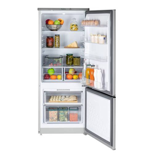 Бирюса М551 — холодильная камера с капельной системой размораживания, 3 полки из стекла/пластика, 2 ящика, температура хранения 0–8 °C.